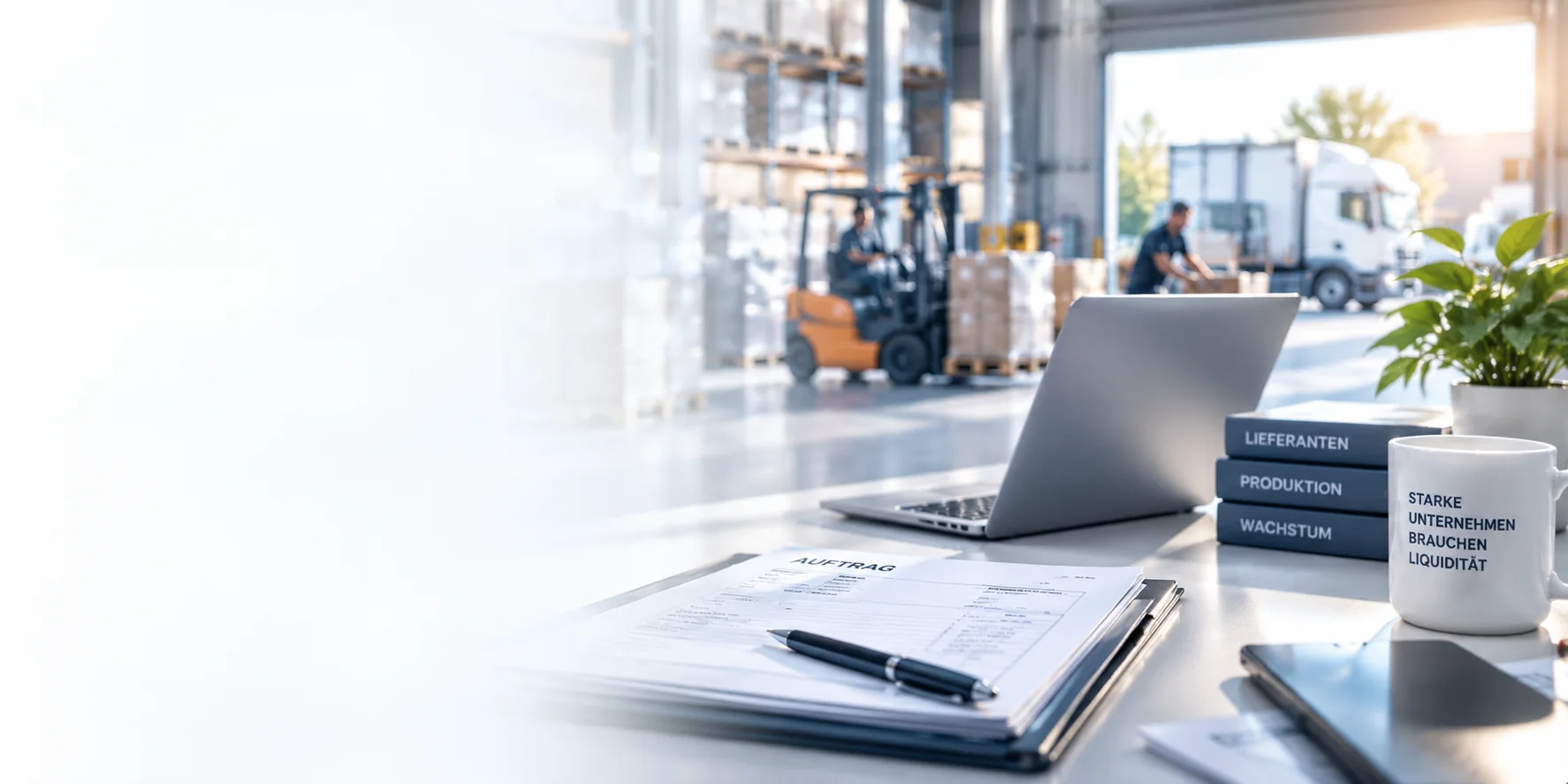 Rechnungen und Laptop zur Planung betrieblicher Liquidität